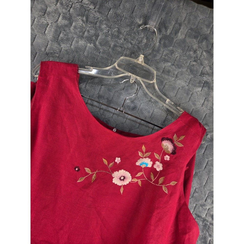 Joy & Peace Red Ramie Rayon Floral Embroidered Skirt Set 2pc Size 18